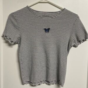 Hollister Shirt Women's XS Short Sleeve Striped Stretch Pullover Butterfly